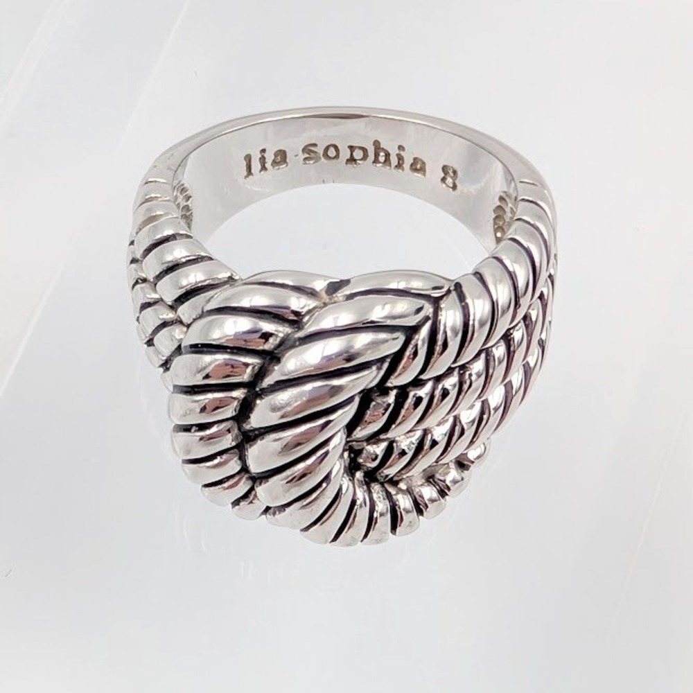 Lia Sophia Love Knot Ring Twist Cable Chunky Silver Tone Statement 8" Nautical